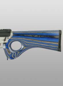 AR-15 Lochschaft ohne Fingerrillen, Schichtholz blau, glatt lackiert.